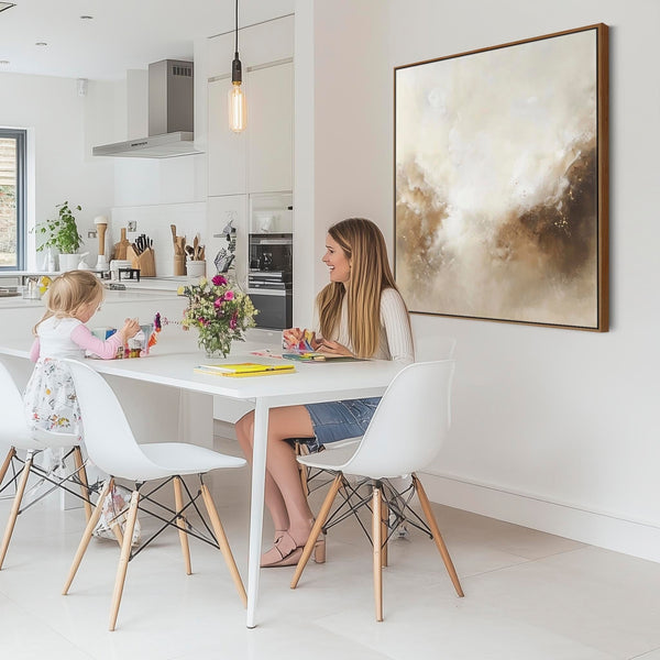 Bedroom Artwork Print Framed Canvas Brown Cream Abstract