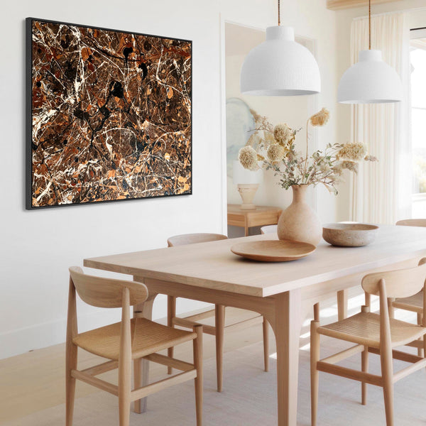 Kitchen Framed Canvas Wall Art Abstract Brown Cream - Espresso