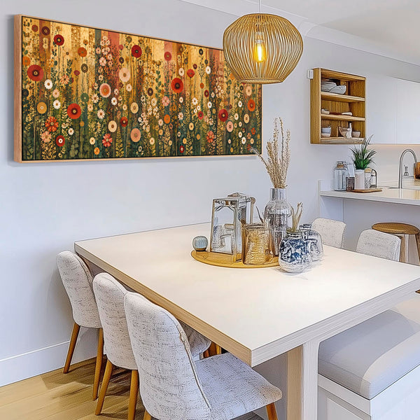 Wide Abstract Floral Gustav Klimt inspired Framed Long Canvas