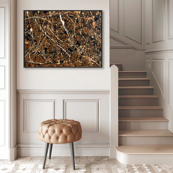 Abstract Jackson Pollock Style Framed Canvas Art - Umber Storm