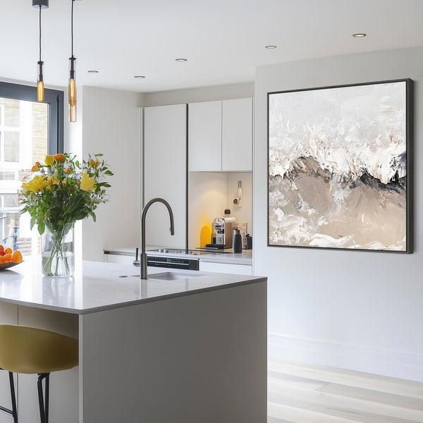 Kitchen Artwork Print Framed Canvas Grey and Beige Abstract