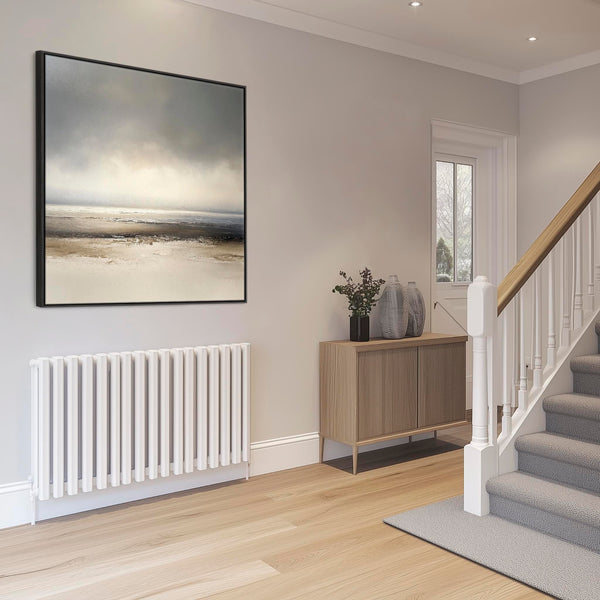 Grey and Beige Abstract Landscape Artwork Print Framed Canvas