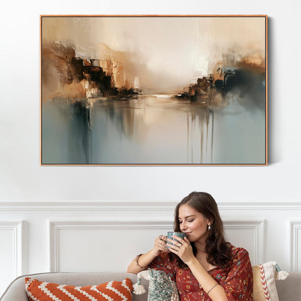 Extra Large Abstract Landscape - Teal Reflection 2 - Canvas Art