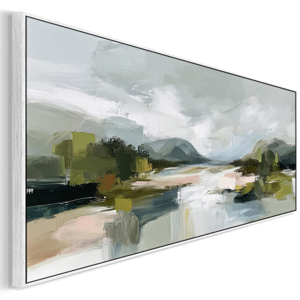 Wide Artwork Canvas Print Framed Abstract Landscape Scene - Green