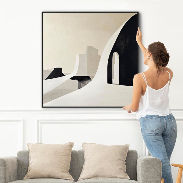 Entry Hallway Framed Artwork on Canvas Neutral Abstract Beige Black