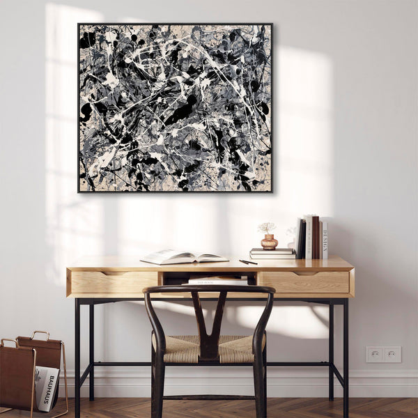 Abstract Living Room Framed Canvas Picture - Beige Black - Sway