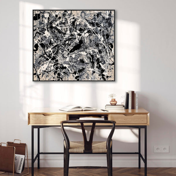 Abstract Living Room Framed Canvas Picture - Beige Black - Sway