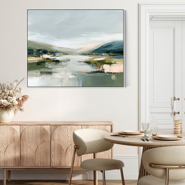 Framed Artwork Canvas Art Print Abstract Landscape Mountain - Green