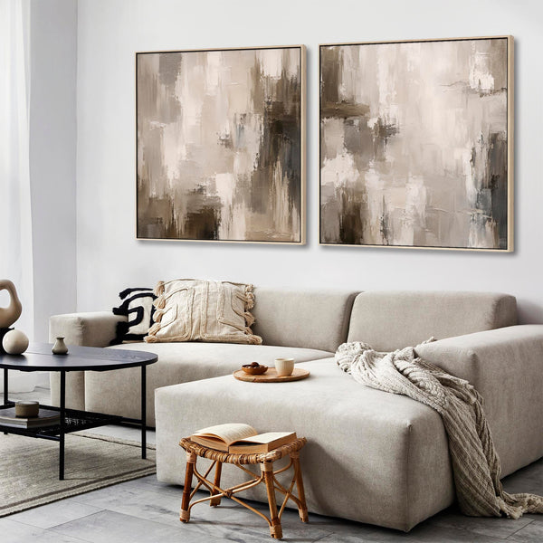 Extra Large Pair Framed Canvas Art | Neutral Abstract Set 2