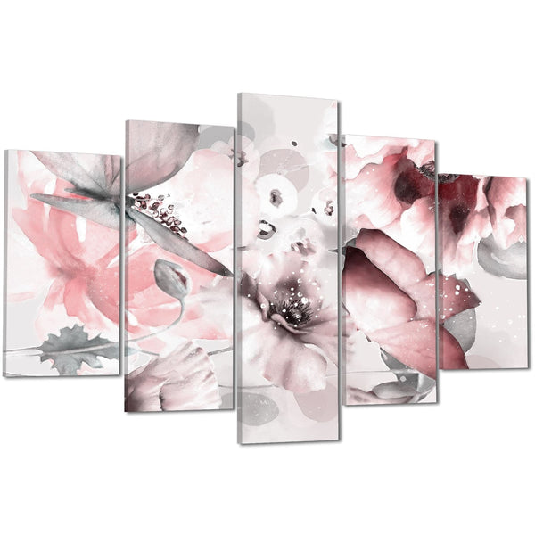 Blush Pink Grey Flowers Floral Framed Art Prints