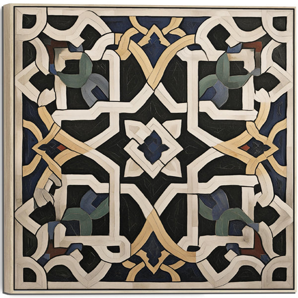 Alhambra - Moroccan Mosaic Framed Canvas - Black Cream Abstract