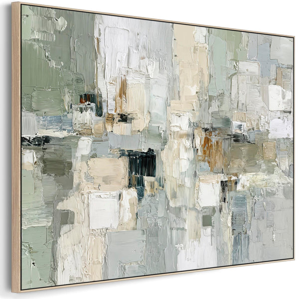 Framed Green Cream Abstract Wall Art for Hallway - Fern Nature