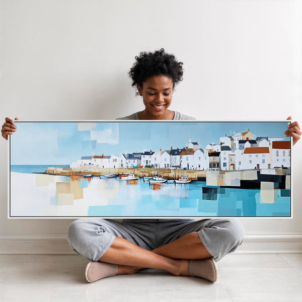 Wide Living Room Wall Art - Framed Cornish Coastal Artwork for Lounge