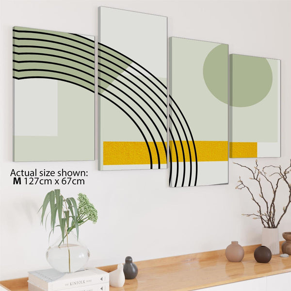 Abstract Sage Green Yellow Geometric Design Canvas Art Prints