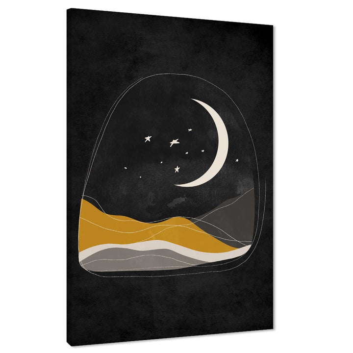 Black and White Mustard Stars and Moon Canvas Wall Art Picture - 1RP1158M