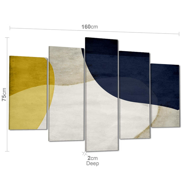Abstract Mustard Navy Design Canvas Wall Art Print