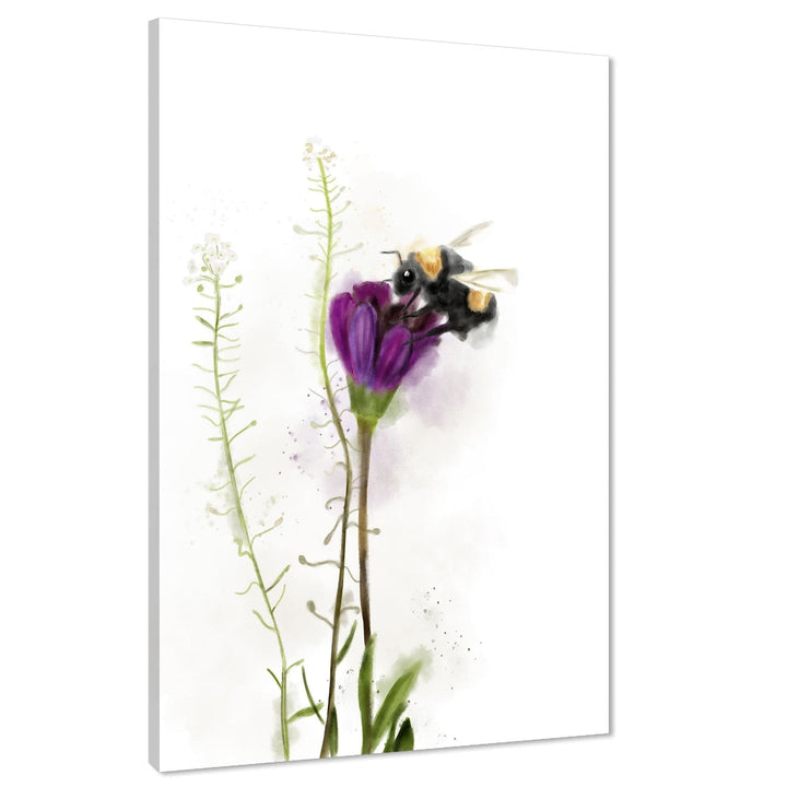 Purple Green Bumble Bee and Flower Floral Canvas Art Prints - 1RP1401M