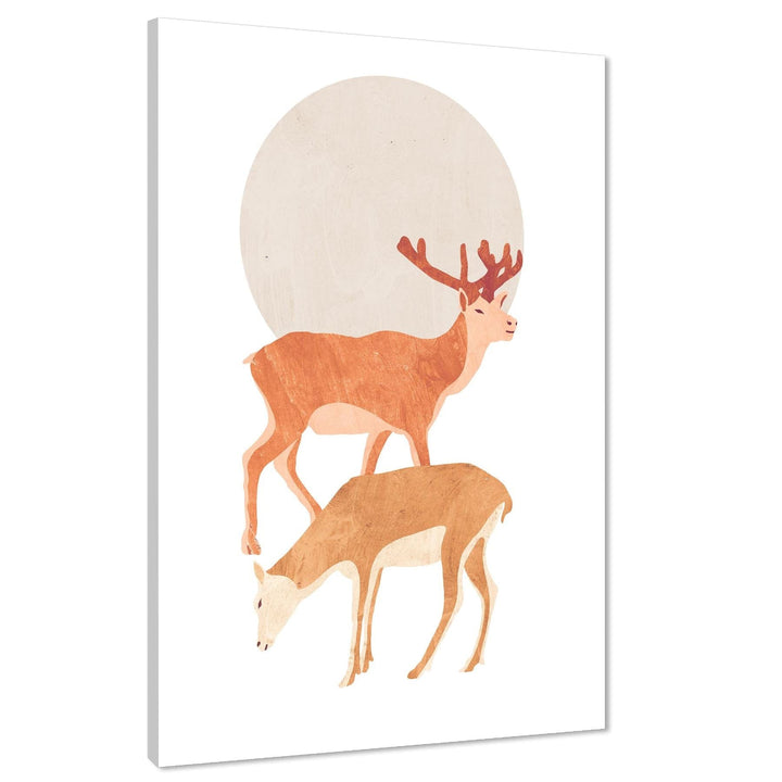 Deer at Sunset Canvas Wall Art Picture - Coral - 1RP953M
