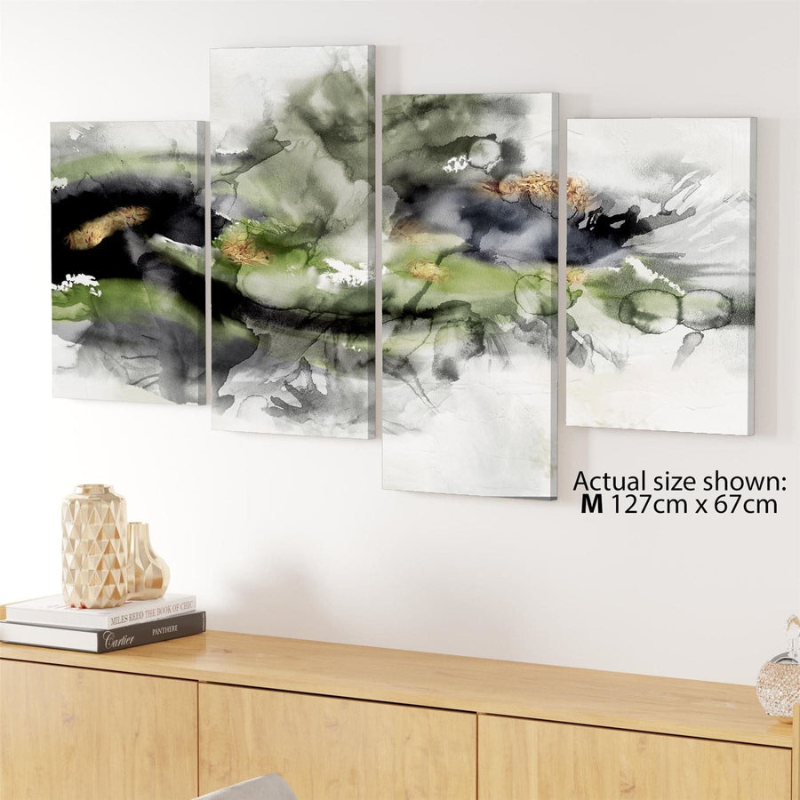 Abstract Lime Green Grey Watercolour Canvas Art Pictures