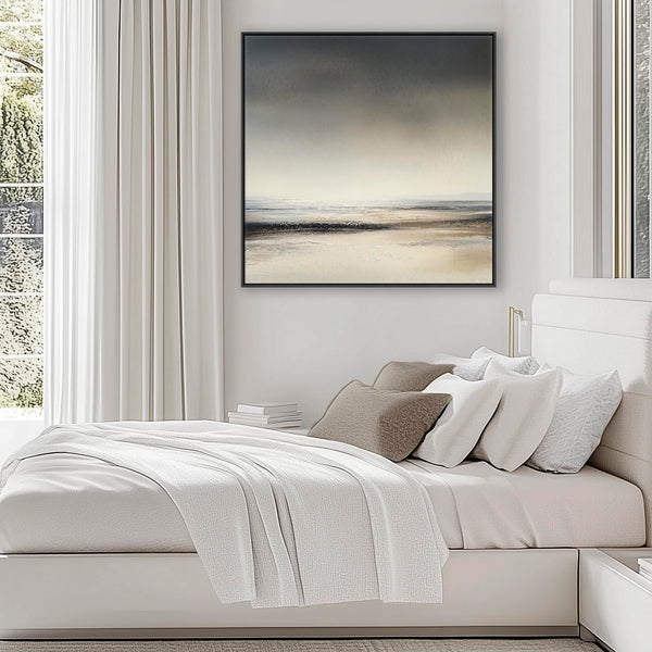 Bedroom Framed Artwork on Canvas Greige Abstract Landscape