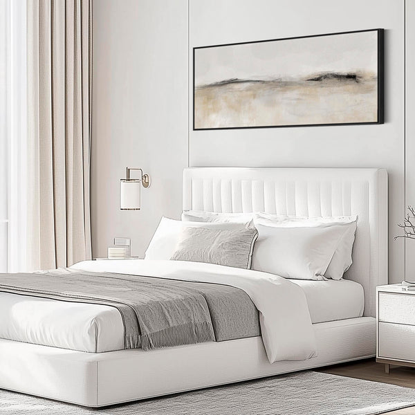 Horizontal Bedroom Wall Art over Bed Neutral Beige Black Long Abstract Panoramic