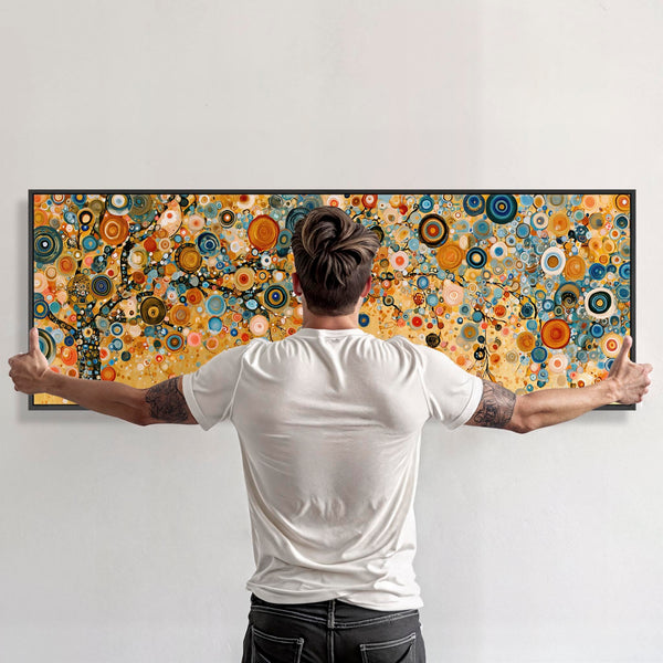 Wide Yellow Blue Gustav Klimt inspired Tree of Life Canvas Art