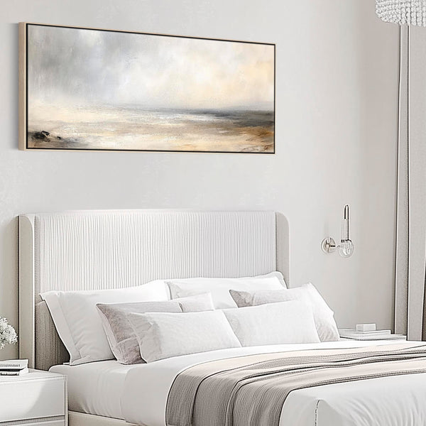 Wide Horizontal Bedroom Wall Art over Bed Neutral Beige Long Panoramic