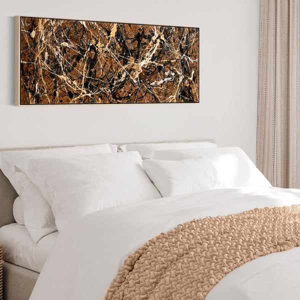 Wide Framed Bedroom over Bed Art - Brown Cream - Sweet Dreams