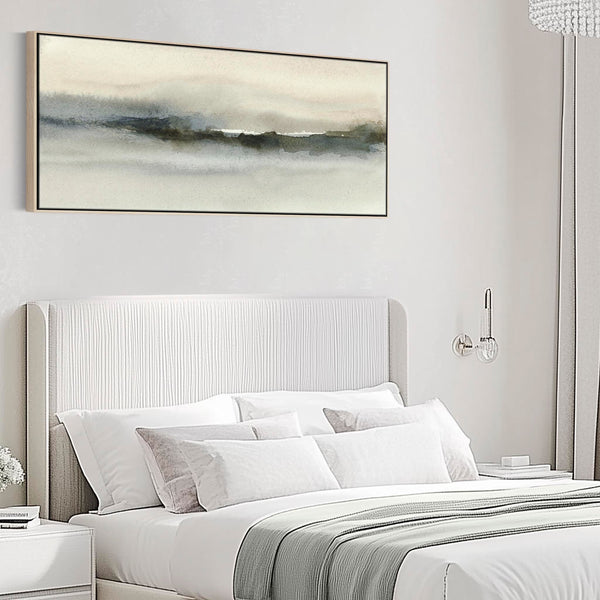 Wide Neutral Taupe Bedroom Wall Art over Bed Horizontal Abstract Panoramic