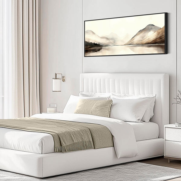 Bedroom Wall Art over Bed Horizontal Wide Framed Canvas Neutral Brown Panoramic