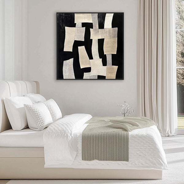 Bedroom Artwork Print Framed Canvas Abstract Beige Cream Black