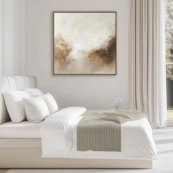 Bedroom Artwork Print Framed Canvas Brown Cream Abstract