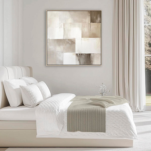 Bedroom Artwork Print Framed Canvas Beige Cream Abstract Neutral