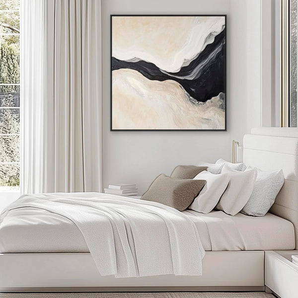 Bedroom Framed Wall Art Canvas Print Cream Black Abstract