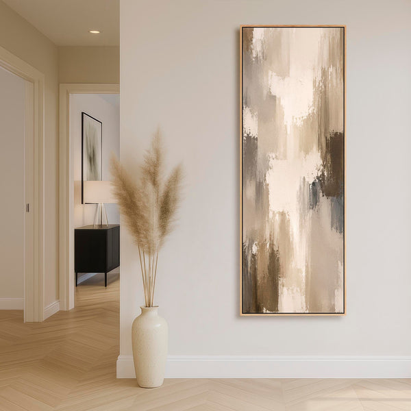 Tall Beige Brown Abstract Framed Canvas Picture - Umber Moods