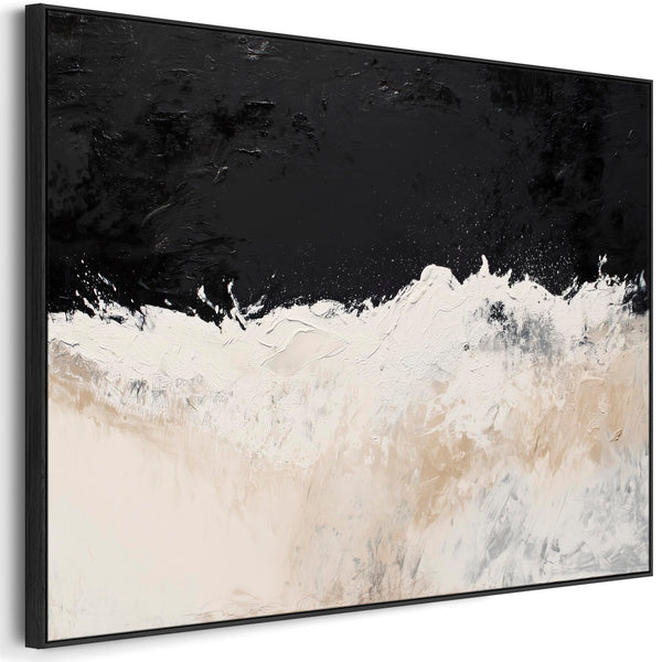 Cream Beige Black Framed Abstract Artwork Canvas Neutral Wave