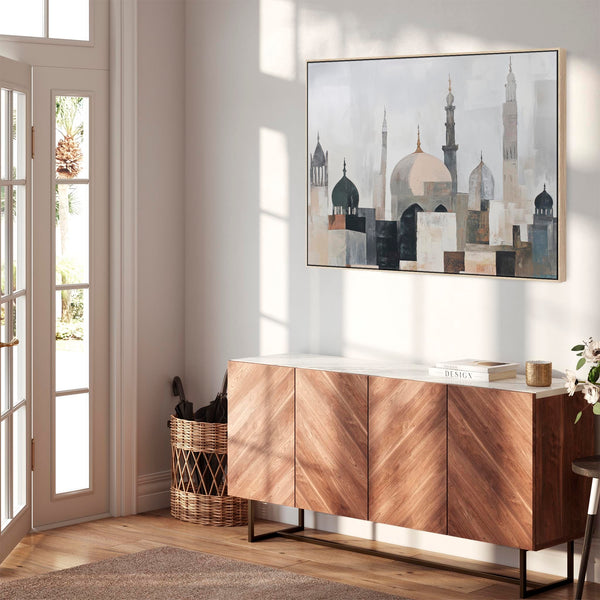 Islamic Framed Wall Art - Minaret Mosque - Neutral Beige Grey