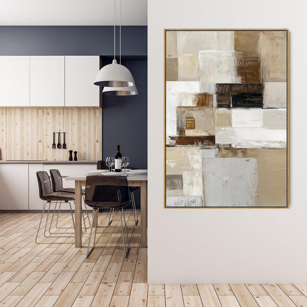 Beige Cream Grey Framed Artwork Canvas - Layers