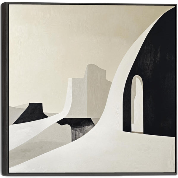 Entry Hallway Framed Artwork on Canvas Neutral Abstract Beige Black