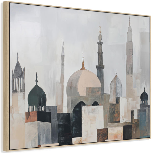 Islamic Framed Wall Art - Minaret Mosque - Neutral Beige Grey