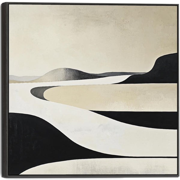 Bedroom Framed Artwork on Canvas Neutral Abstract Beige Black