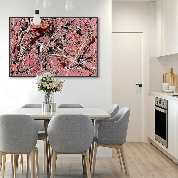 Dusty Rose Pink Framed Wall Art Canvas for Kitchen Dining Room