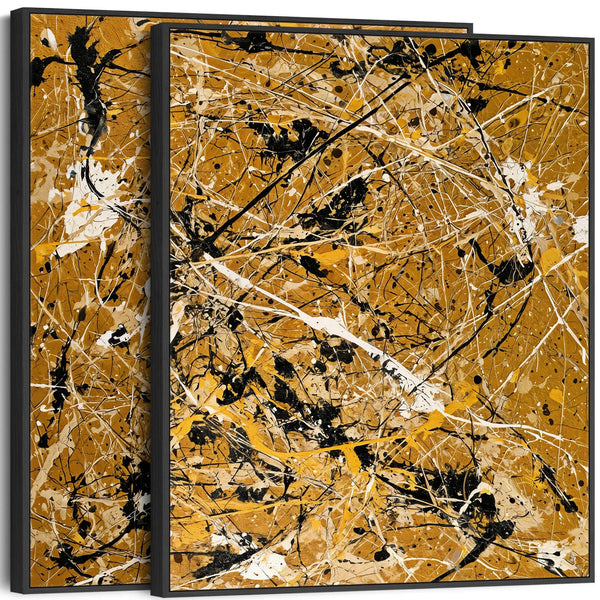 Extra Large Framed Abstract Canvas XL Set of 2 Mustard Yellow