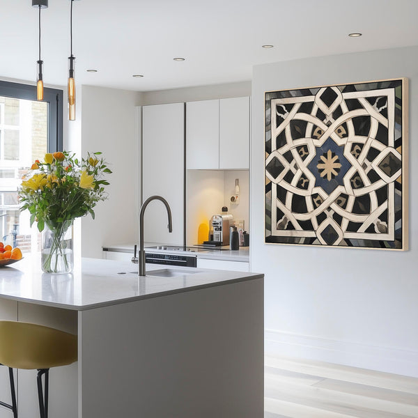 Black Cream Abstract Geometric Framed Wall Art Canvas - Medina