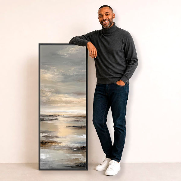 Tall Neutral Black Entrance Hall Framed Canvas Art for Hallway