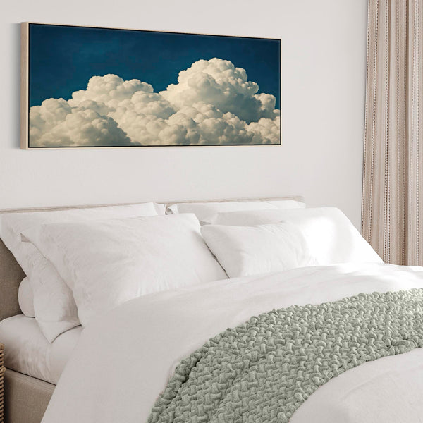 Wide Panoramic Clouds Framed Long Wall Art Canvas