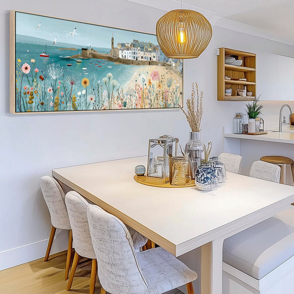 Blue Coastal Wall Art Framed Panoramic - Cornish Seaside