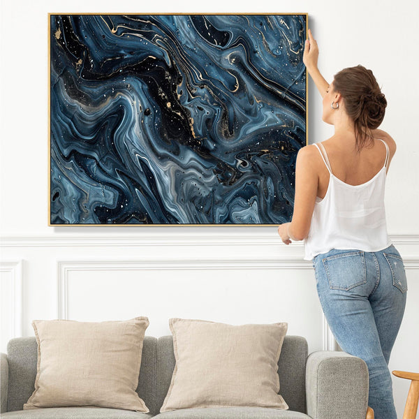 Abstract Framed Canvas Wall Art Blue Gold - Pathways