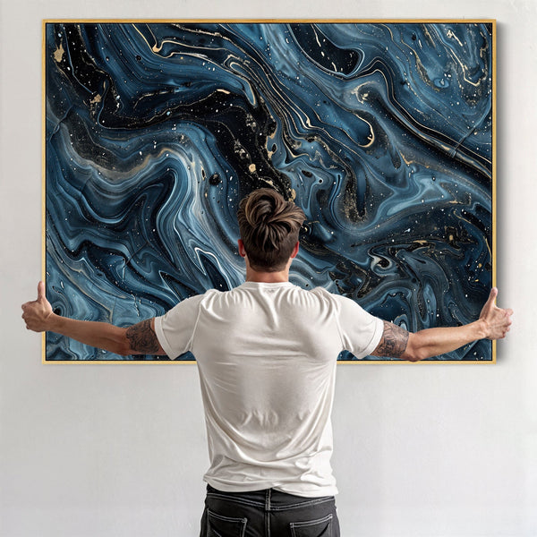 Abstract Framed Canvas Wall Art Blue Gold - Pathways