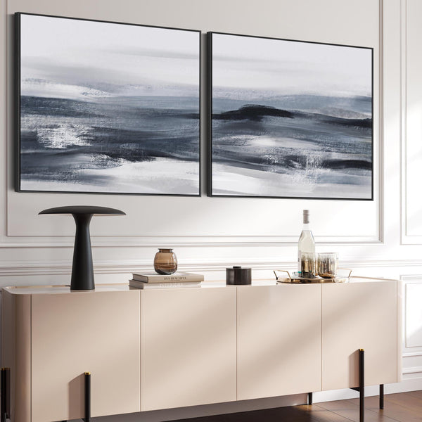 Extra Large Blue Grey Abstract Framed Wall Decor Canvas Prints Deep Ocean